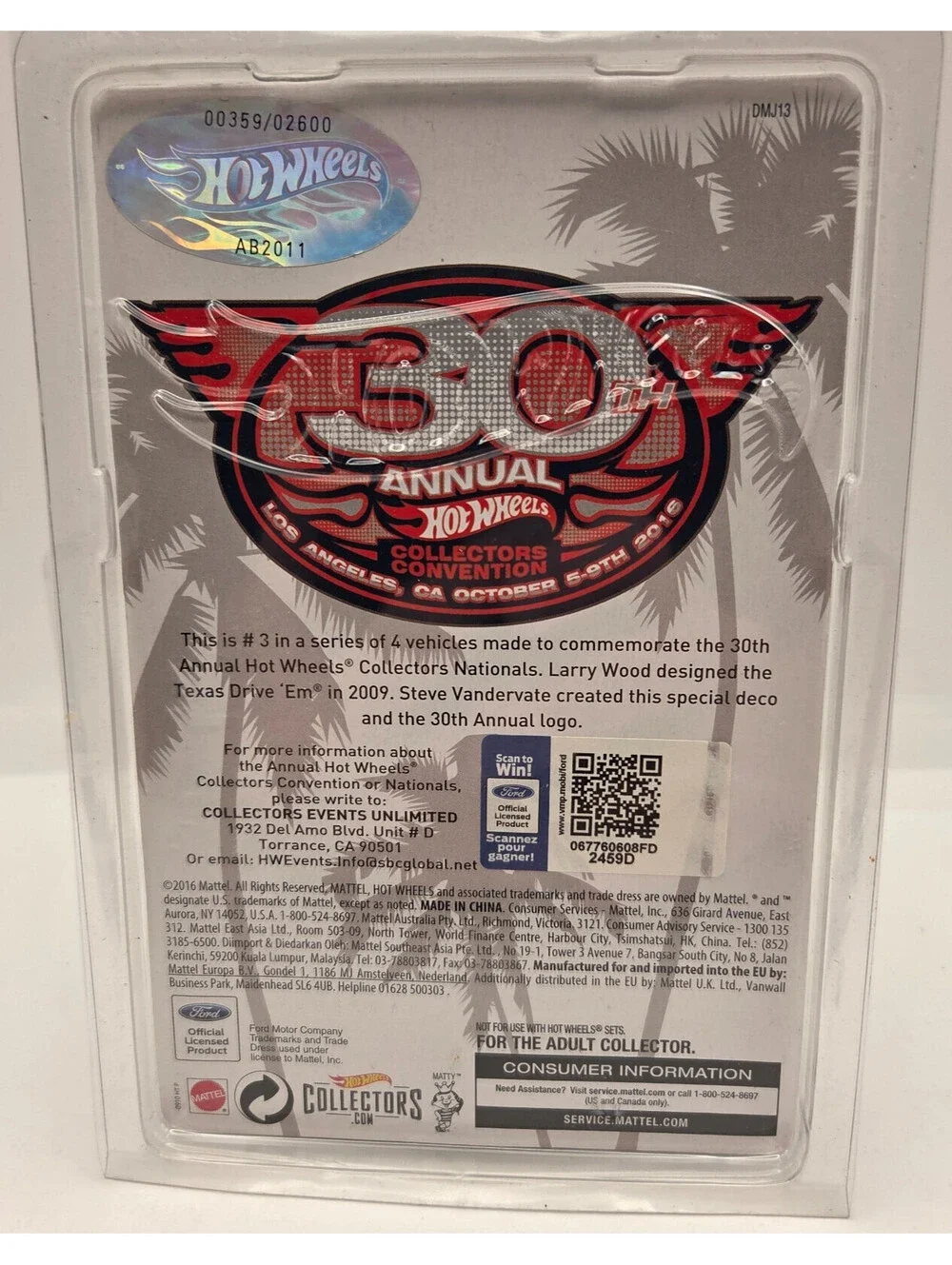Hot Wheels 30th Annual Convention Texas Drive 'Em TDE Larry Wood LOW NUMBER 0359